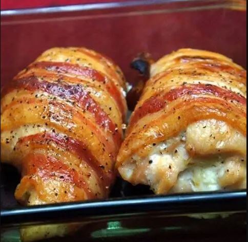 BACON WRAPPED CREAM CHEESE STUFFED CHICKEN BREAST - Daily Recipes