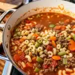 Easy Hamburger Soup, a one-pot meal filled with hearty ingredients and comforting flavors.