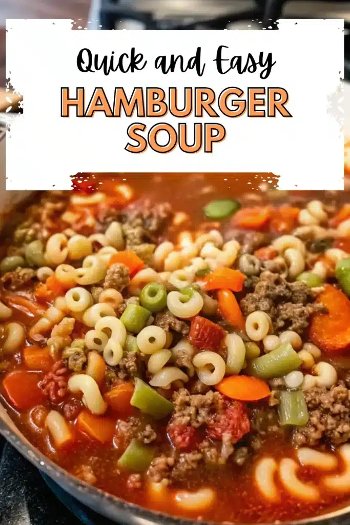 Hamburger Soup, a hearty and comforting dish with ground beef, vegetables, and rich broth.