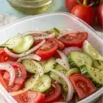 1 marinated cucumbers onions and tomatoes 1
