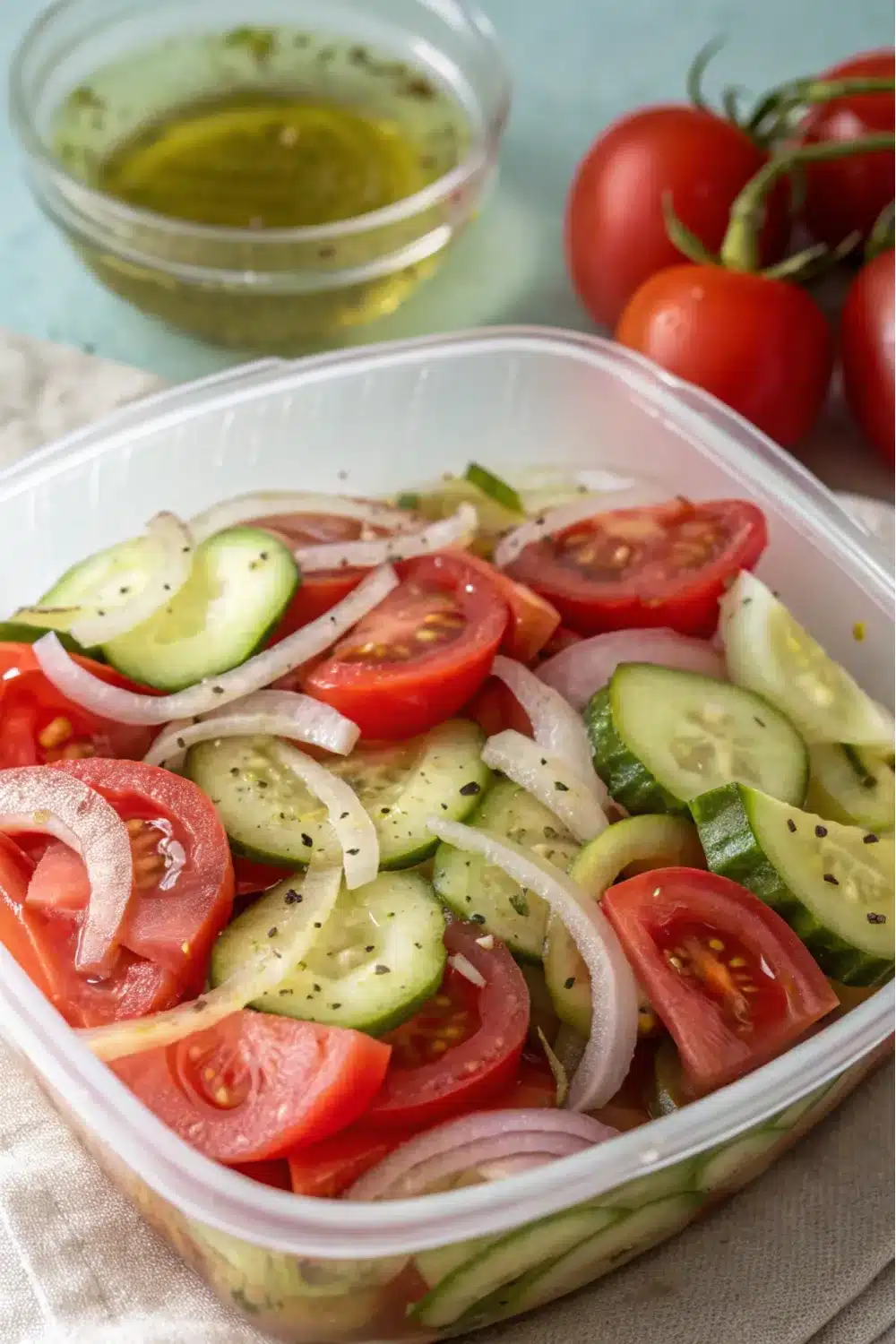 1 marinated cucumbers onions and tomatoes 1