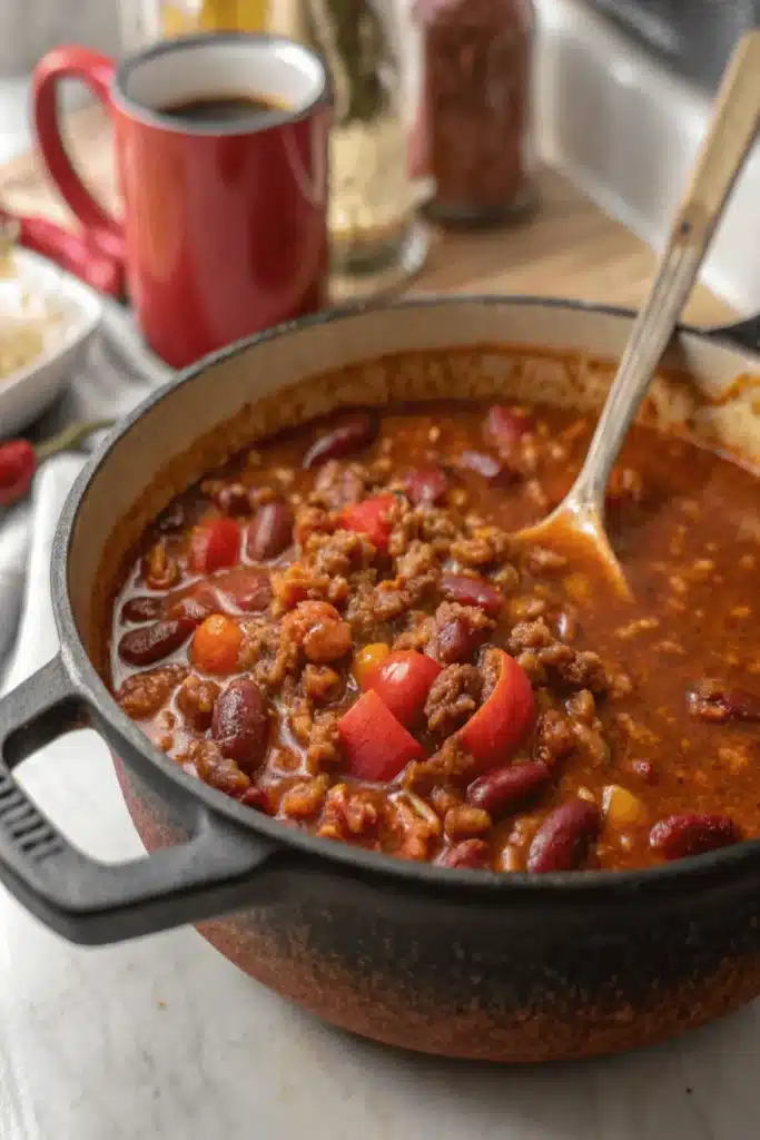 Wendy's Copycat Chili simmered with ground beef, beans, tomatoes, and spices for a hearty and comforting dish.