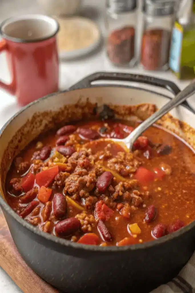 Wendy's Copycat Chili simmered with ground beef, beans, tomatoes, and spices for a hearty and comforting dish.