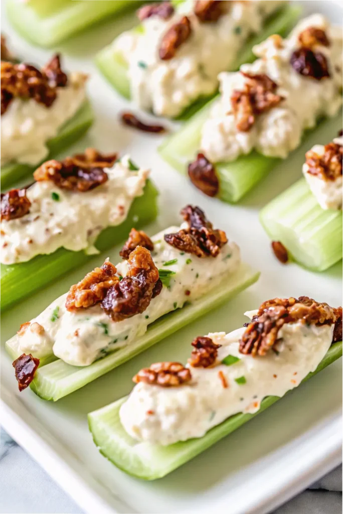 Bacon Cranberry Walnut Stuffed Celery, a simple yet elegant appetizer packed with flavor.