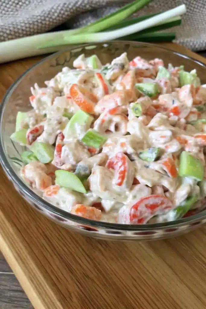 Delicious Seafood Salad featuring shrimp, crab, and a tangy dressing, ideal for any occasion.