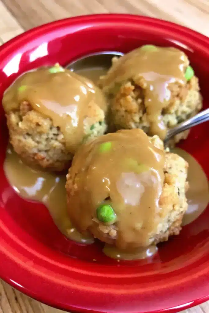 Savory Leftover Turkey Stuffing Balls made with turkey, stuffing, and herbs, perfect for post-holiday meals.