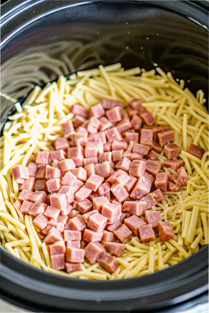 Slow-cooked Crockpot Ham and Potato Casserole, a satisfying and easy-to-make dinner recipe.