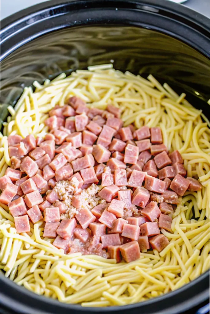 Easy Crockpot Ham and Potato Casserole, a creamy and flavorful slow-cooked meal.