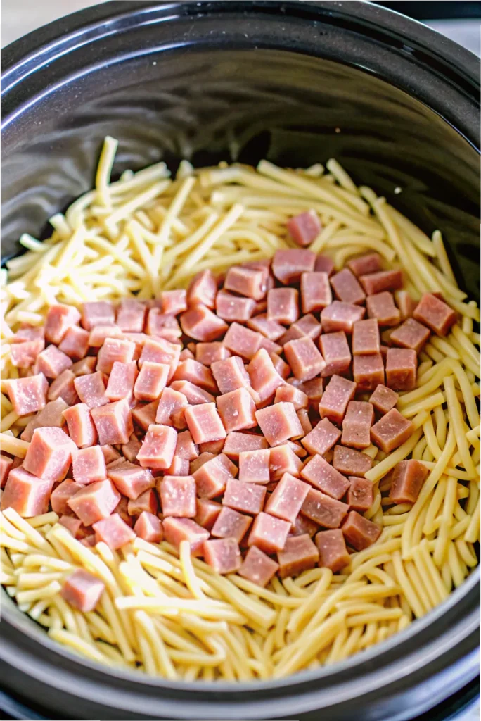 Delicious Crockpot Ham and Potato Casserole, perfect for a comforting family dinner.