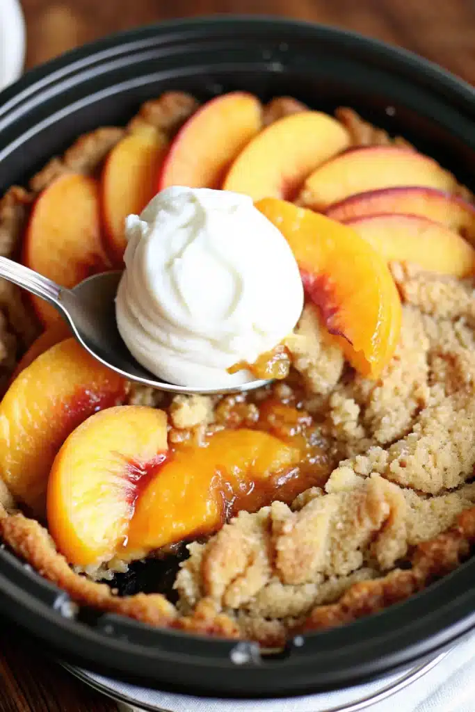 18 slow cooker peach cobbler 1