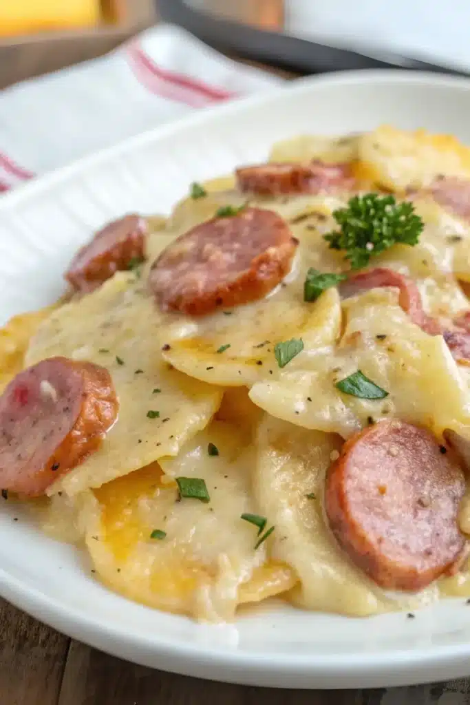 2 scalloped potatoes with smoked sausage 1