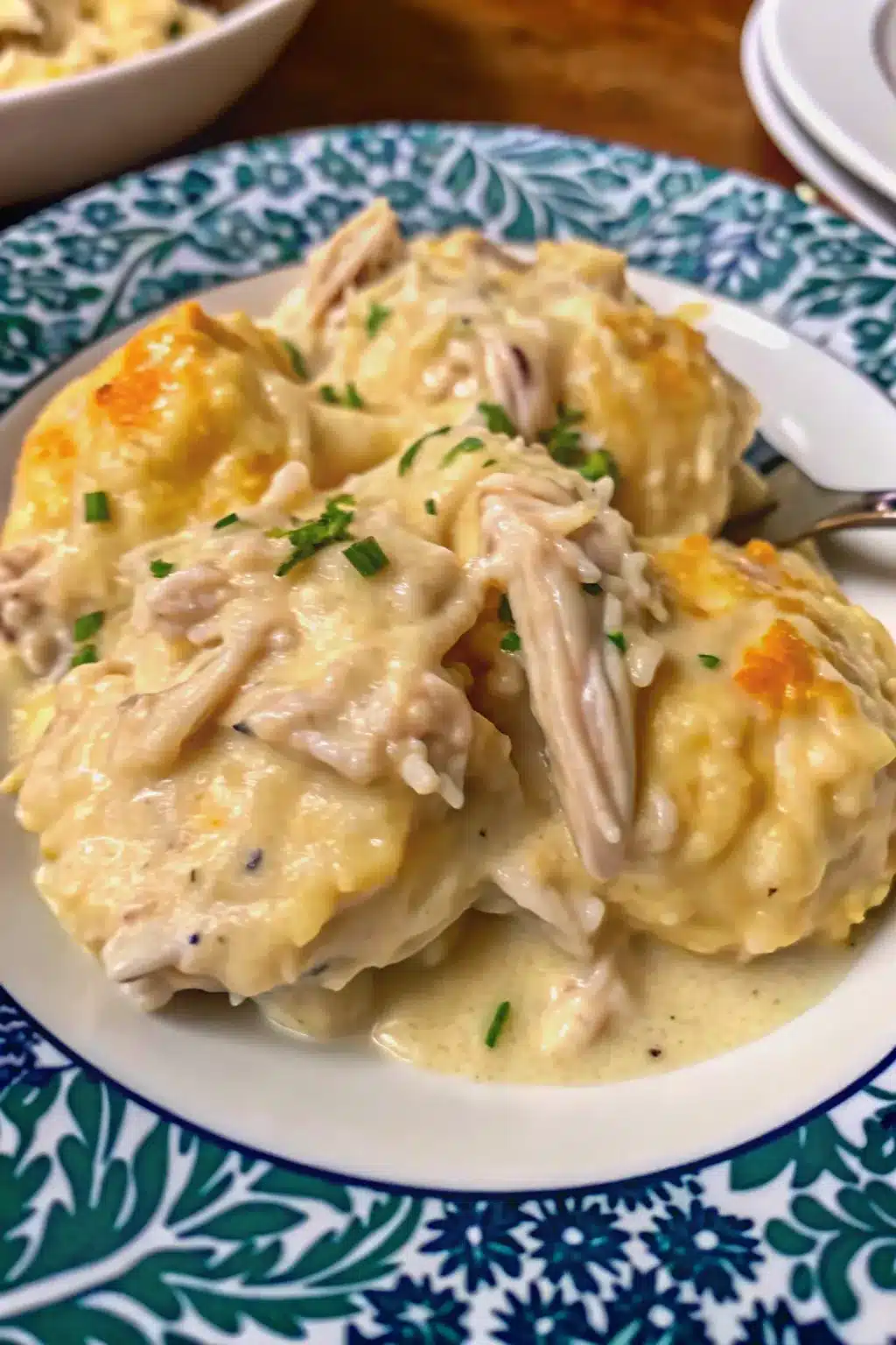 Delicious Crock Pot Chicken and Dumplings, featuring tender chicken and rich, creamy broth.