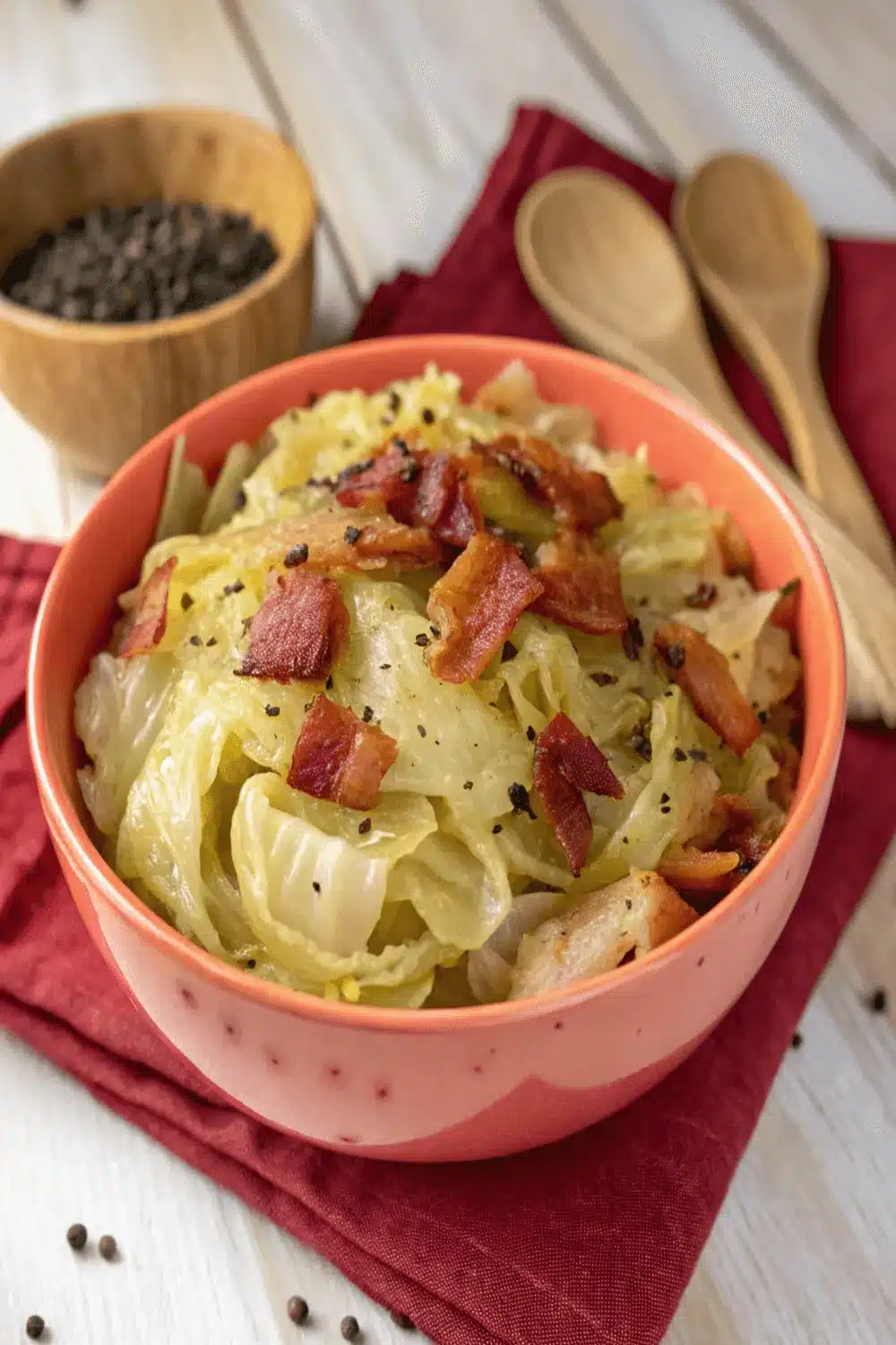 Fried Cabbage with Onions and Bacon skillet dish featuring tender cabbage, caramelized onions, and crispy bacon for a delicious comfort food meal.