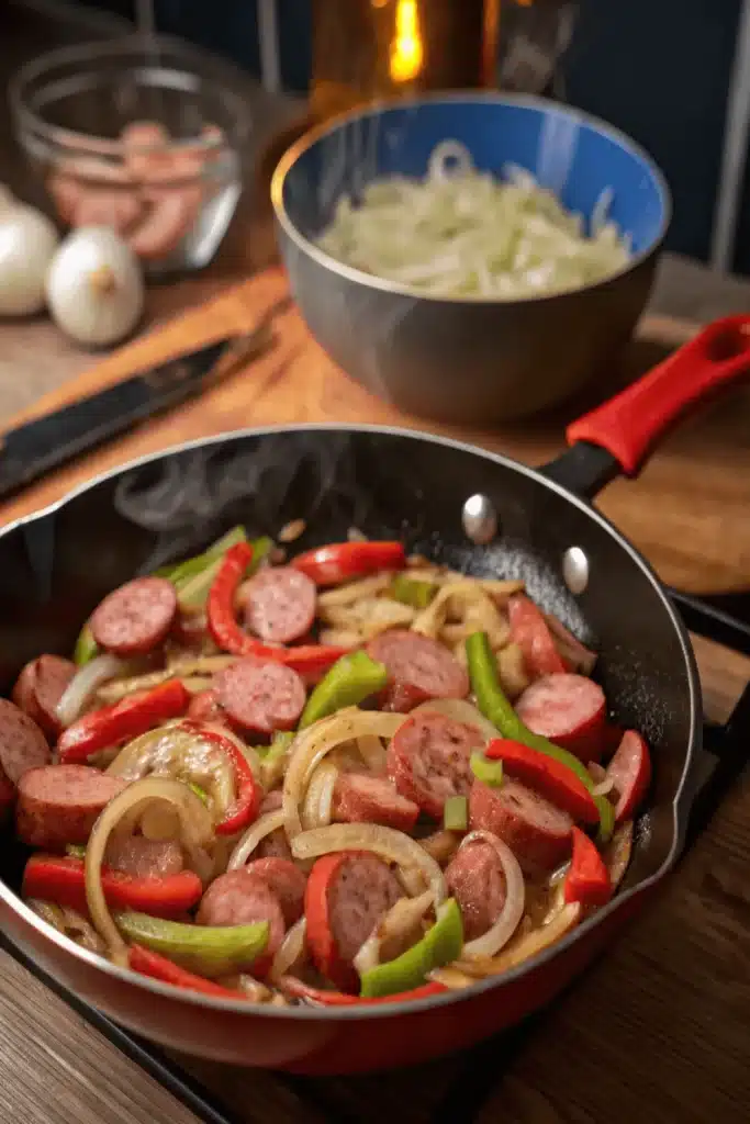 Fried Cabbage with Sausage cooked with tender cabbage, smoky sausage, and onions for a hearty and flavorful meal.