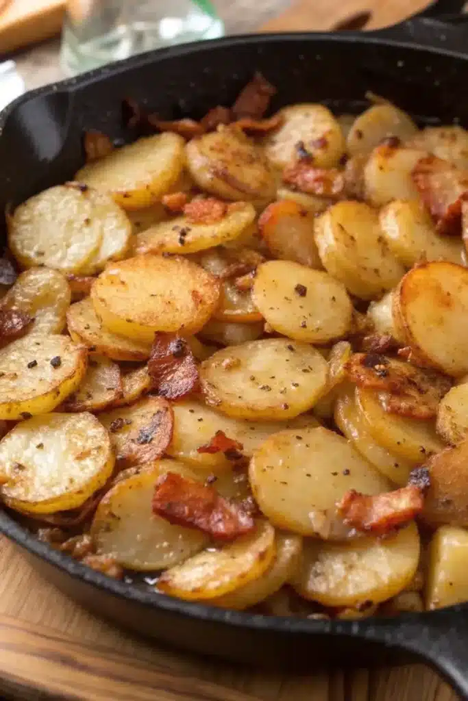 Crispy Fried Potatoes and Onions, cooked to perfection with a touch of seasoning and golden-brown edges.