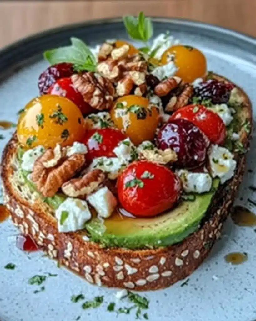 avocado toast with feta cheese cherry tomatoes c