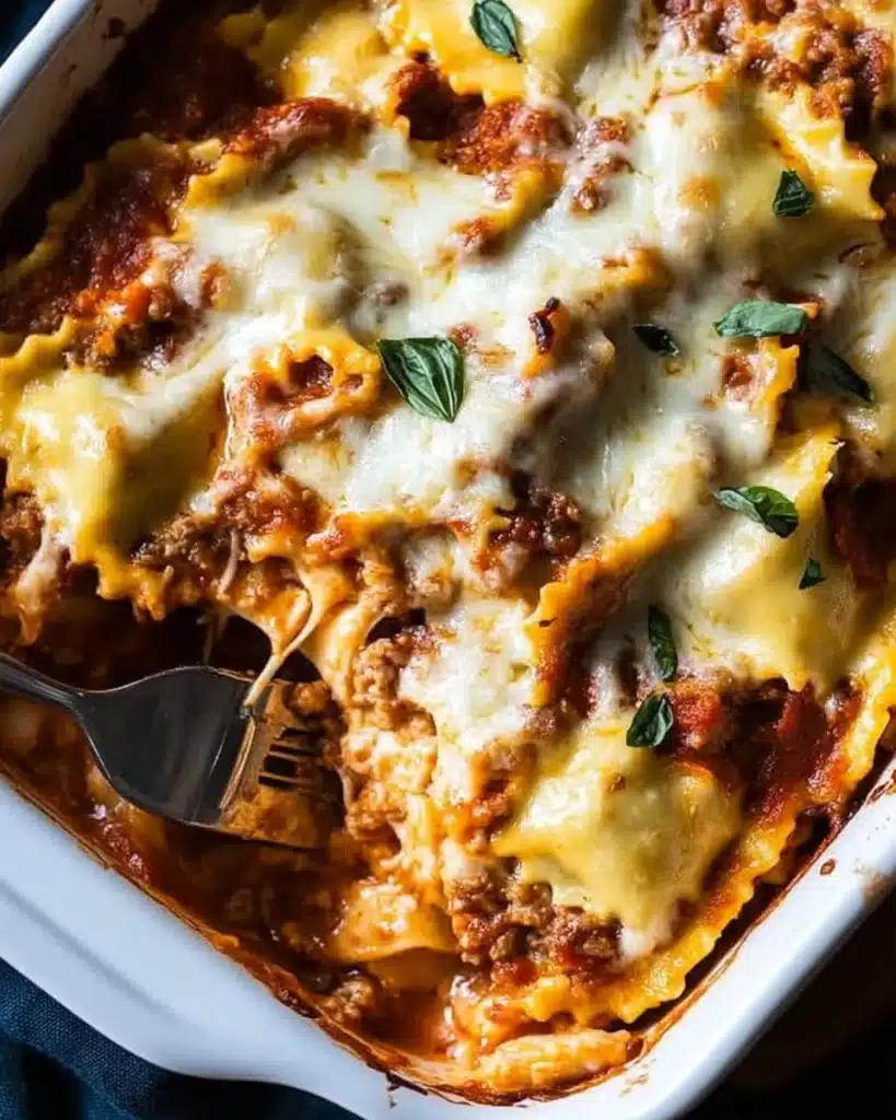 cheesy ravioli bake with sausage