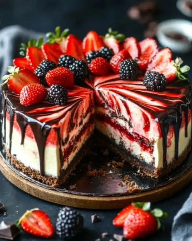 chocolate strawberry swirl cheesecake