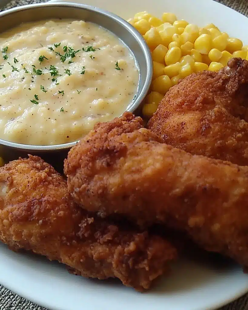 fried chicken with creamy gravy