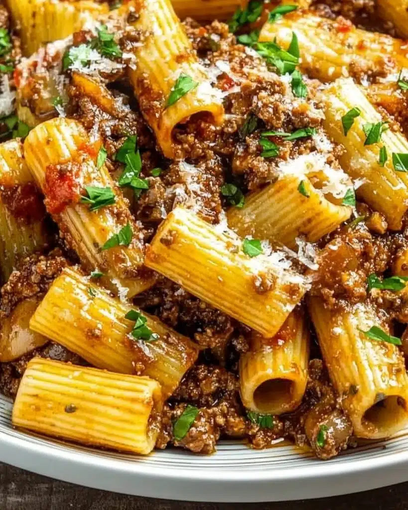 rigatoni with quick mushroom bolognese