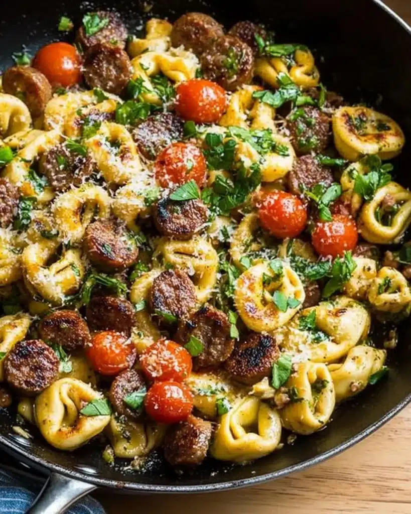 skillet tortellini with sausage and cherry tomatoe