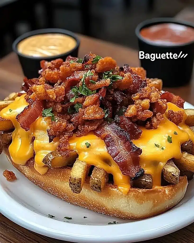 giant baguette fries with cheddar cheese bacon