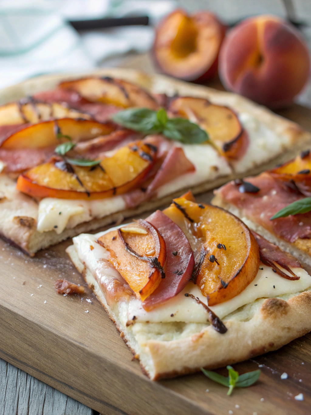 Grilled Peach Prosciutto Flatbread preparation