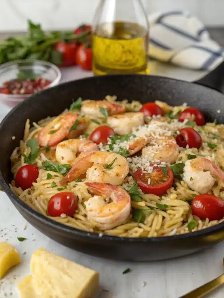 Shrimp Orzo Skillet