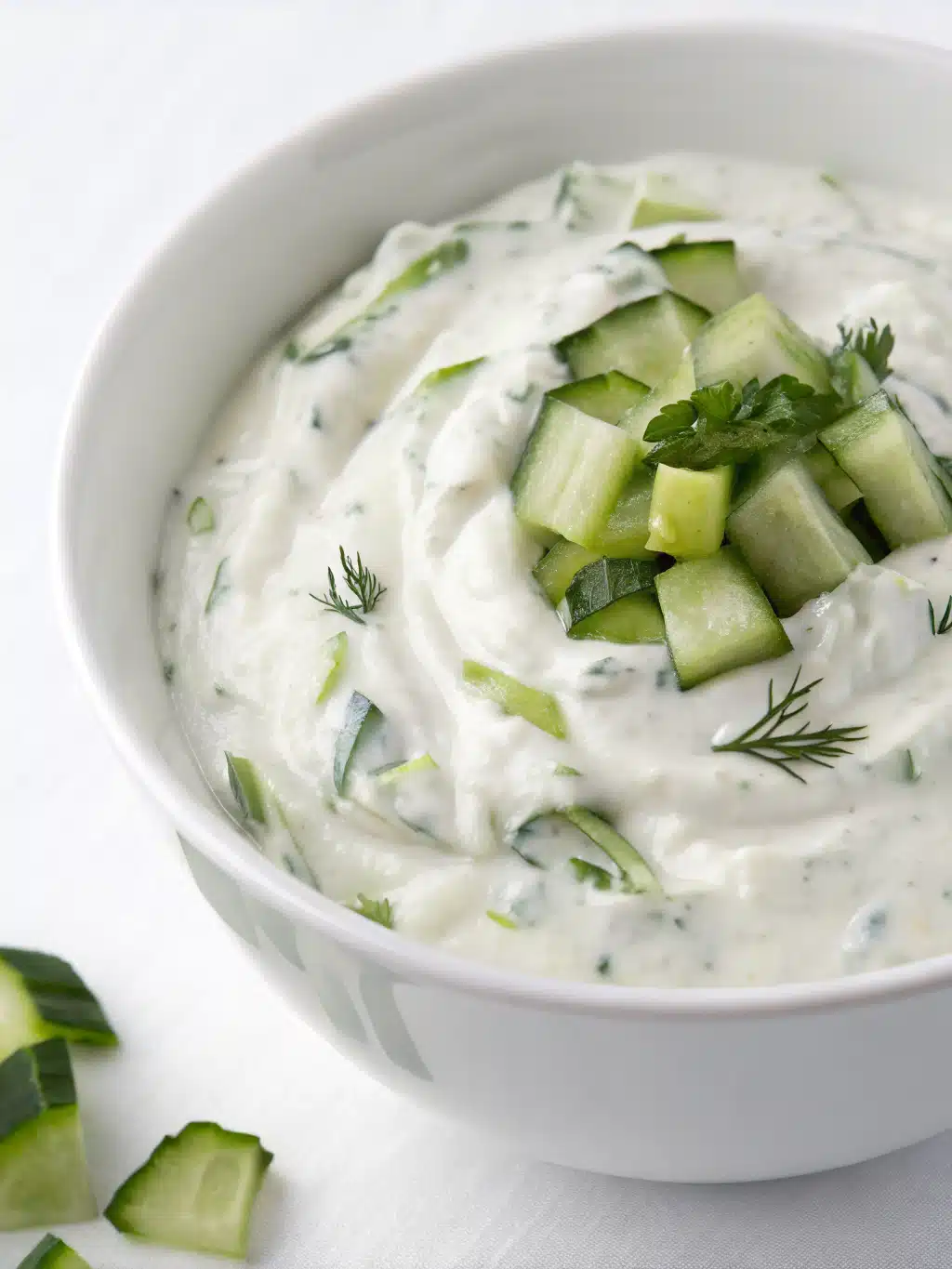 cucumber yogurt dip in a bowl