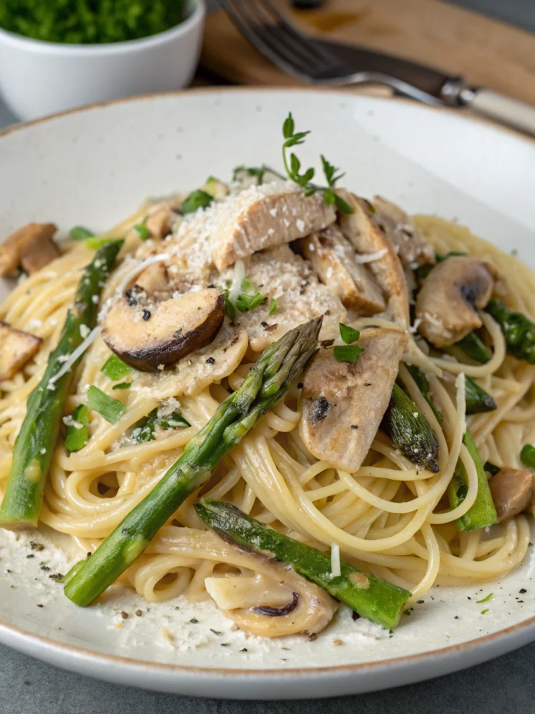 Creamy Mushroom Asparagus Chicken Pasta