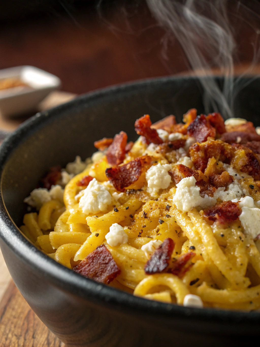 Crispy Bacon Mac and Cheese in a skillet