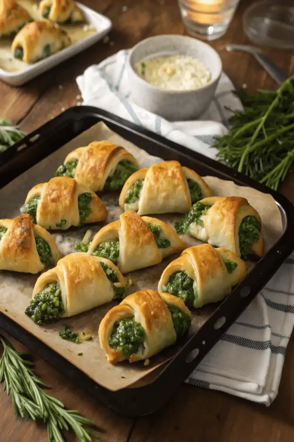 Spinach Feta Stuffed Crescents filled with creamy feta and savory spinach for a quick and delicious appetizer or snack.