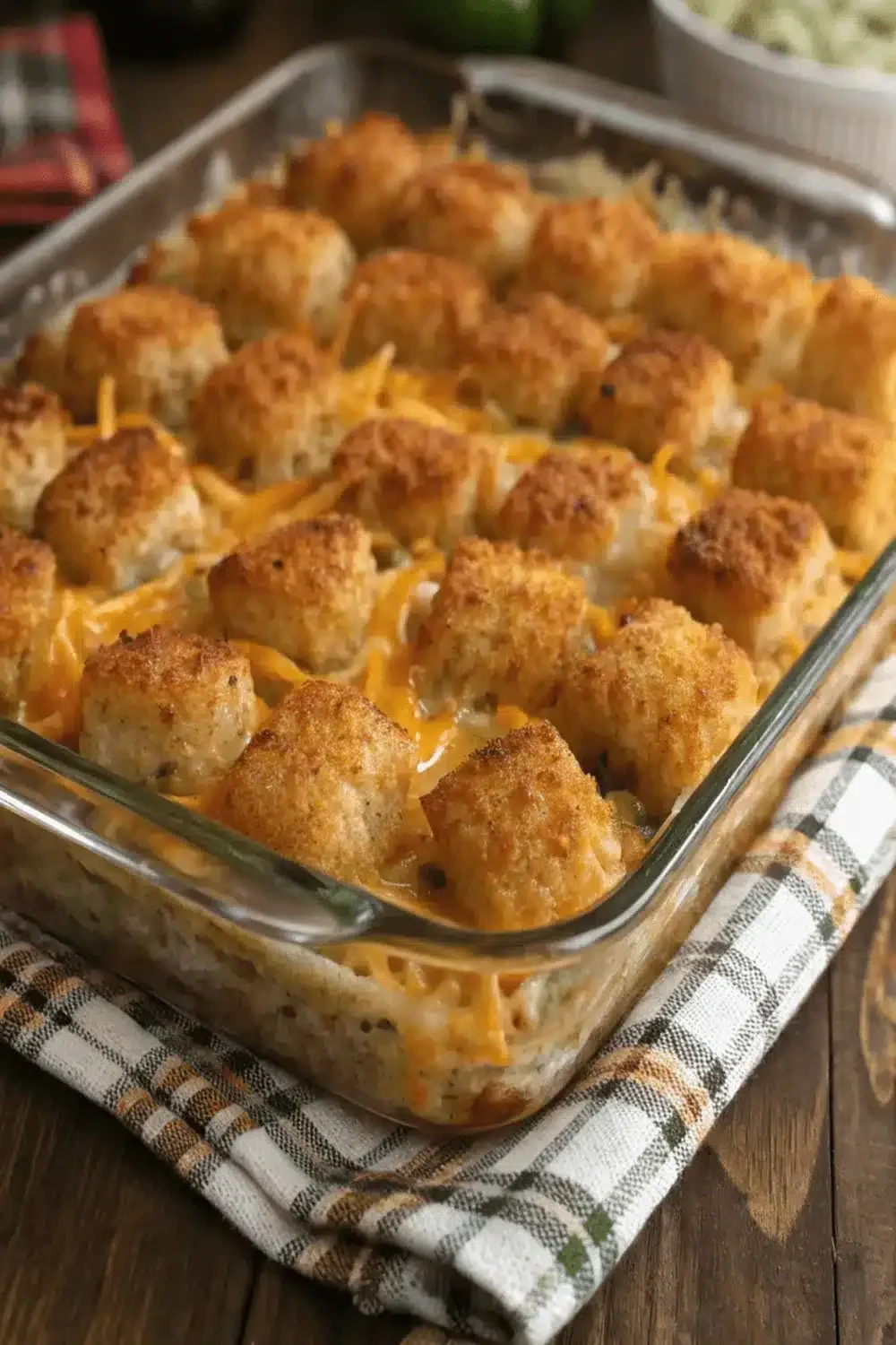 Cowboy Casserole baked with crispy tater tots, seasoned ground beef, and melted cheese for the ultimate comfort food.