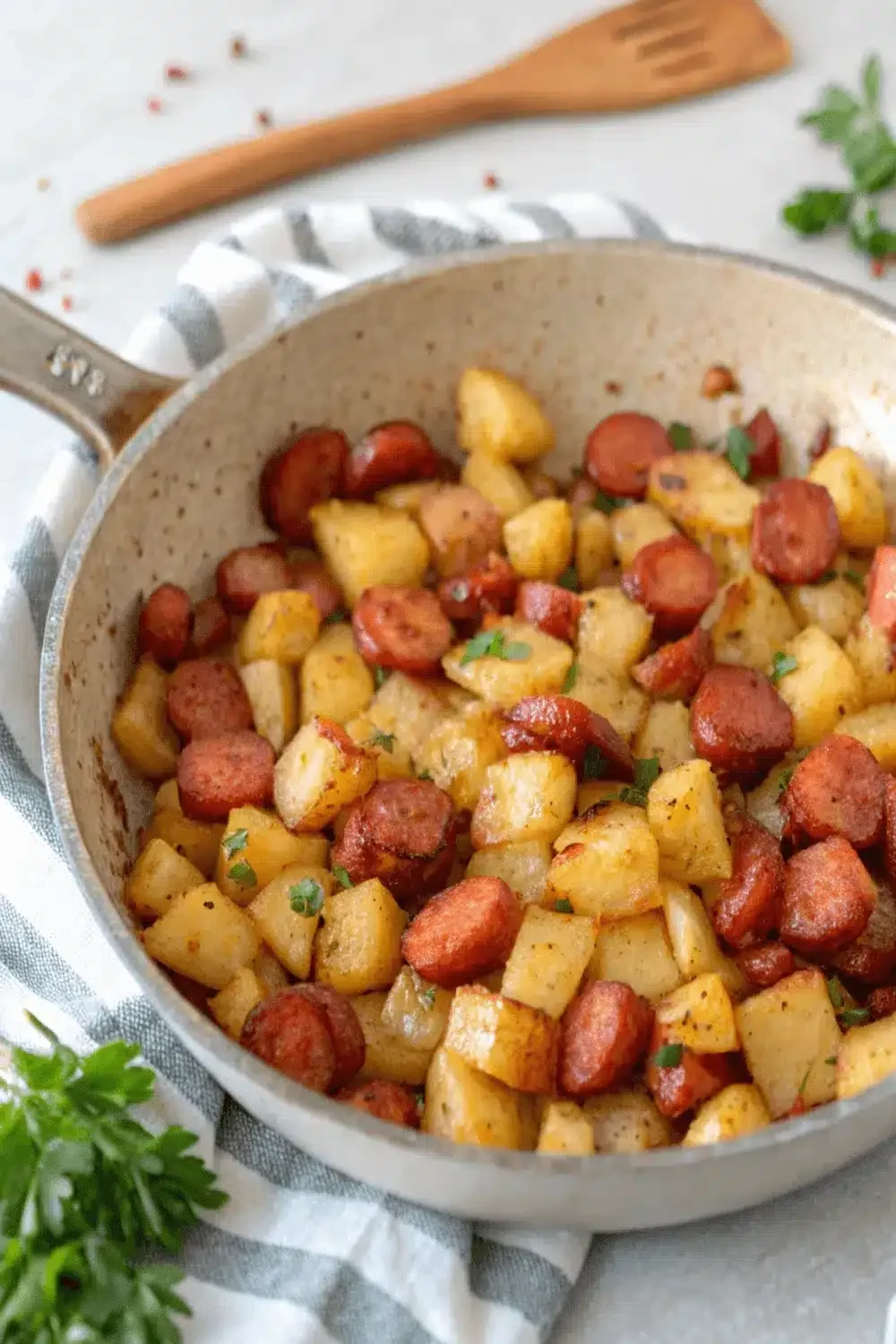 Simple Hot Dog and Potato Hash cooked with crispy potatoes, savory hot dogs, and onions for a quick and hearty meal.