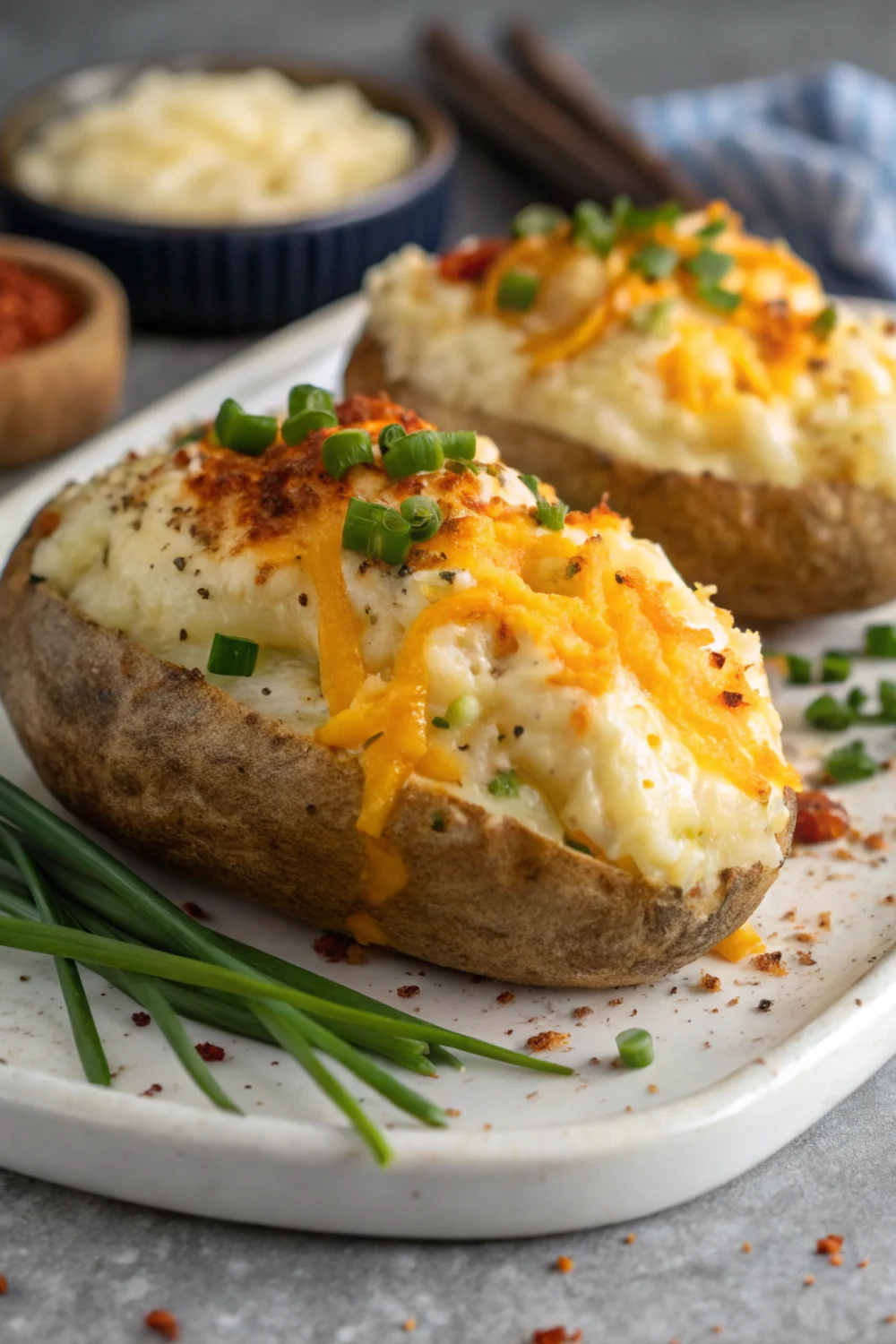 Cheddar Chive Twice Baked Potatoes