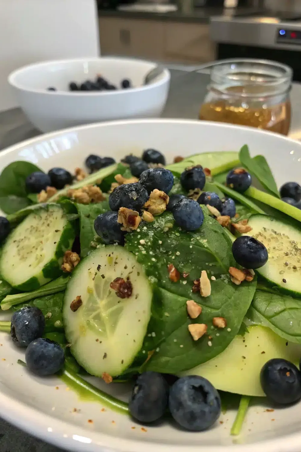 Cucumber Blueberry Spinach Salad