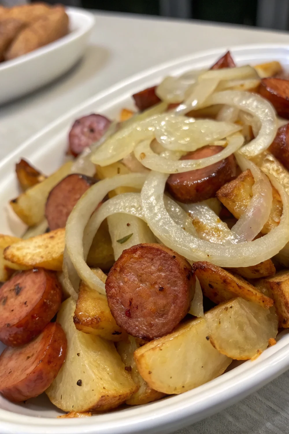 Fried Potatoes Onions and Smoked Polish Sausage