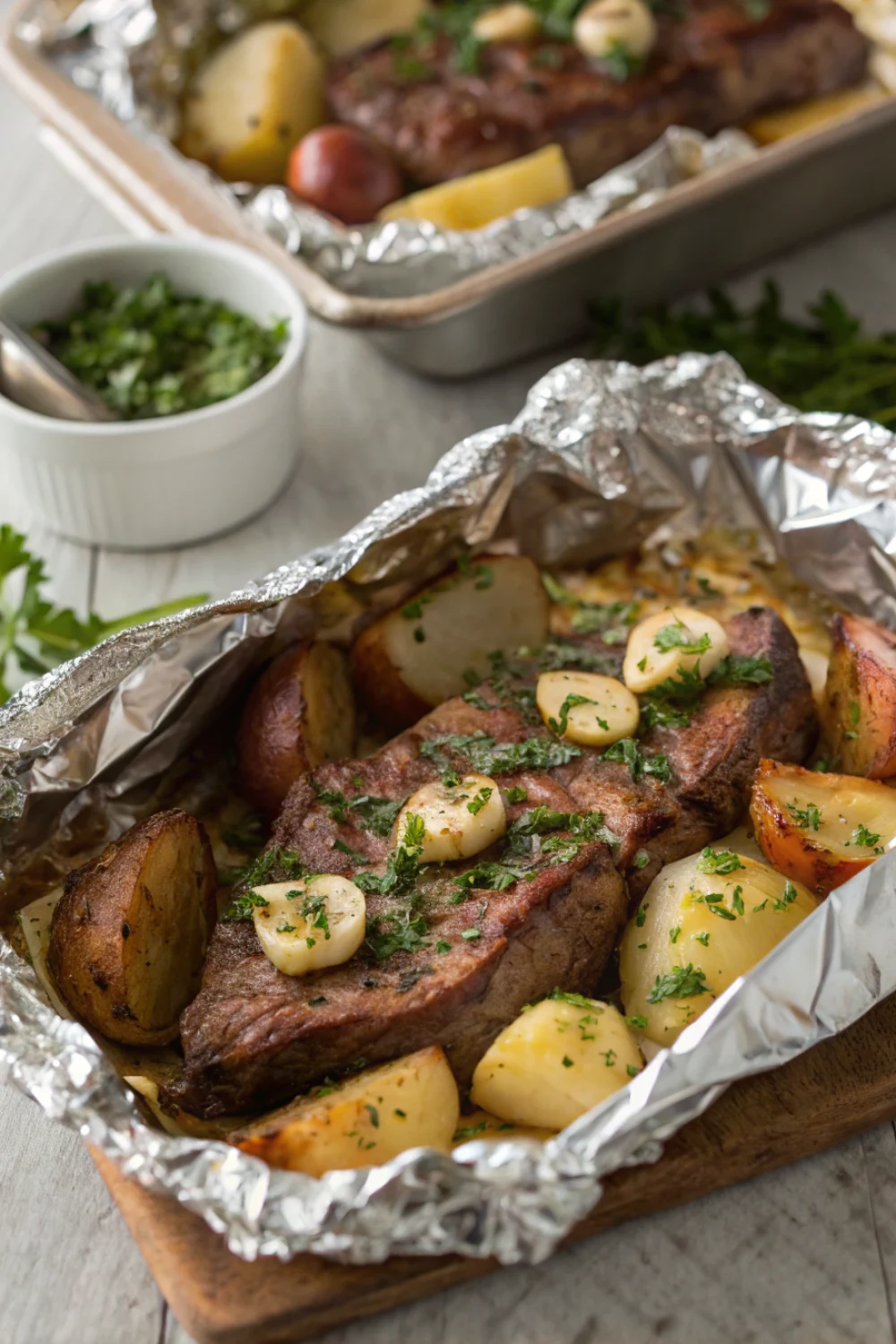 Garlic Steak and Potato Foil Packs