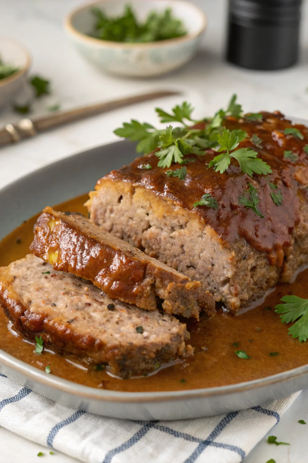 Juicy Meatloaf With Brown Gravy