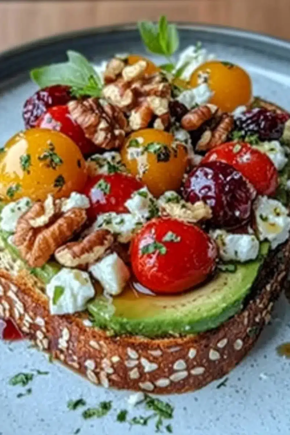 avocado toast with feta cheese cherry tomatoes c