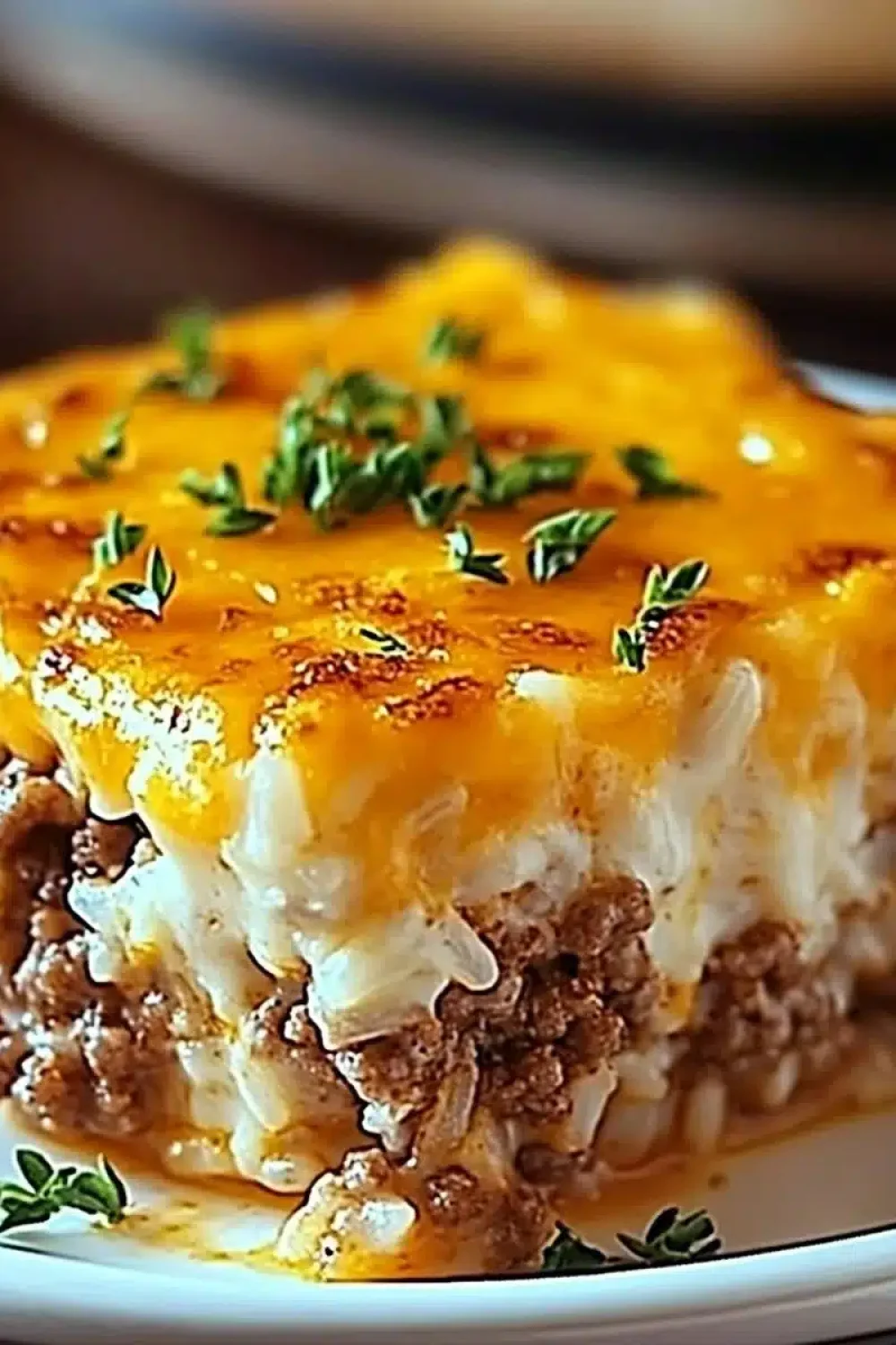 cheddar crusted ground beef and rice casserole