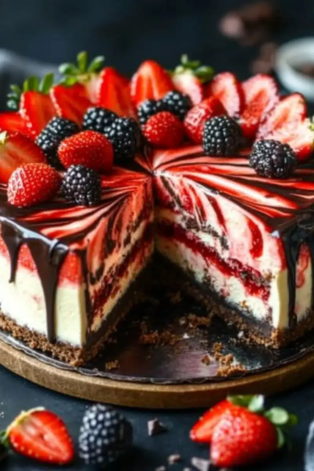 chocolate strawberry swirl cheesecake