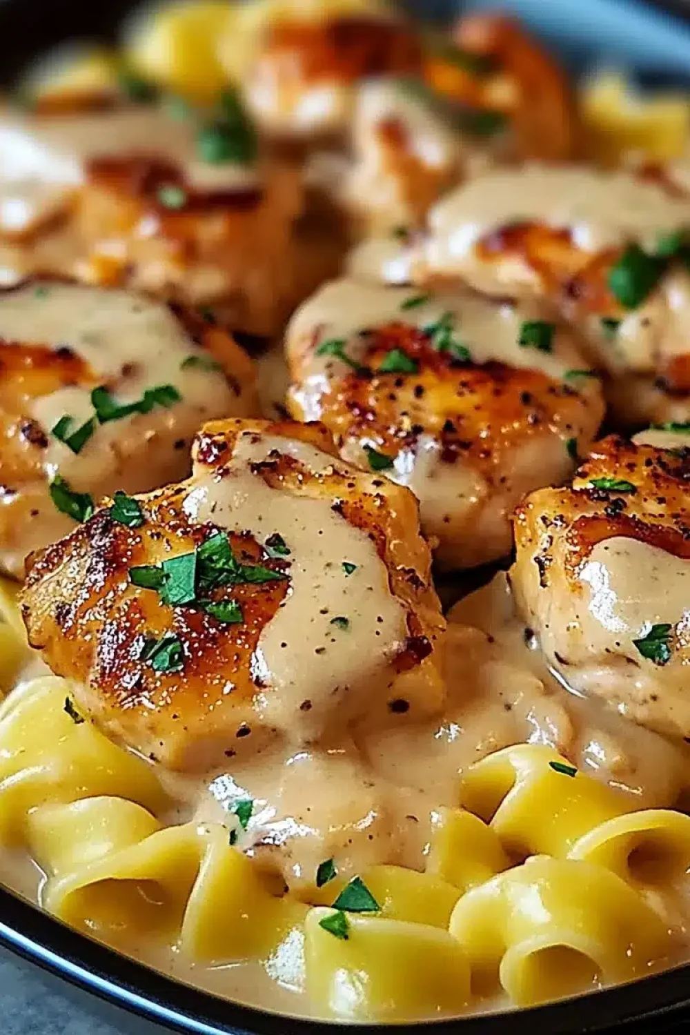 creamy garlic chicken with egg noodles