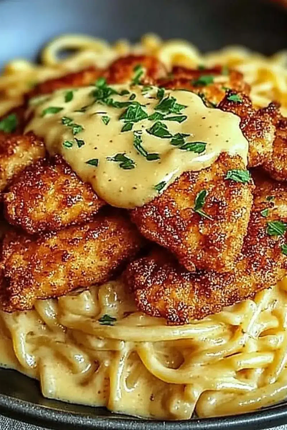 crispy chicken with creamy pasta