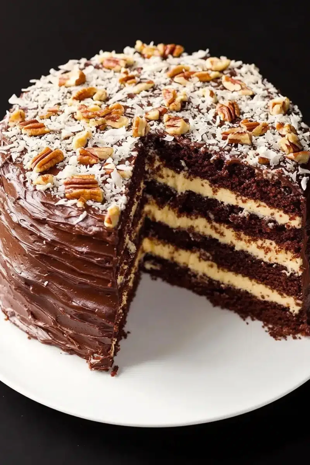 german chocolate cake with coconut pecan filling