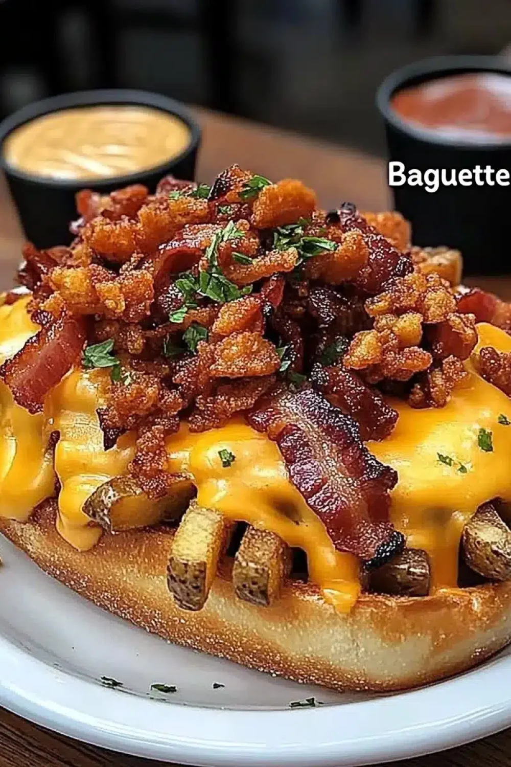 giant baguette fries with cheddar cheese bacon