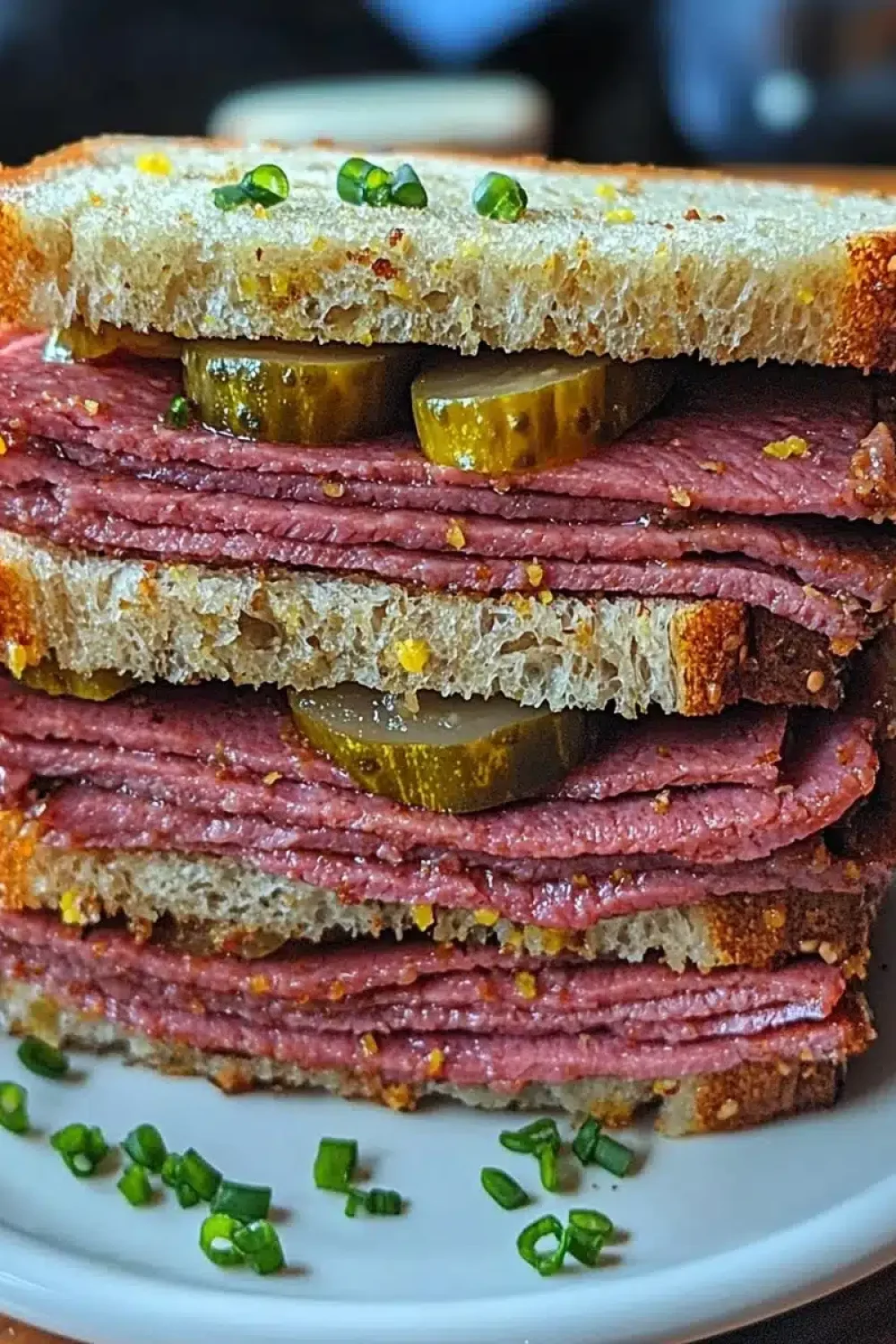 pastrami on rye with mustard and pickles