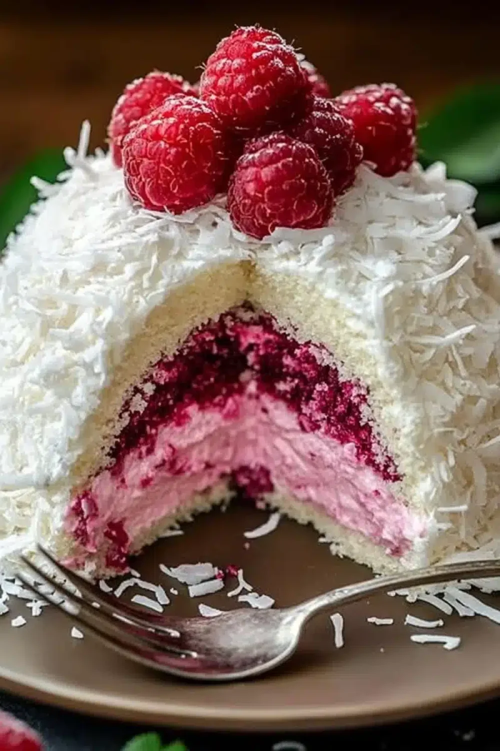 raspberry swirl coconut snowball cake