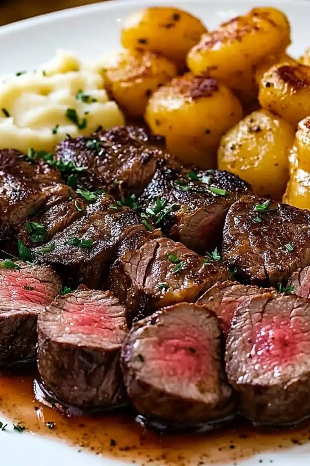 ribeye steak bites and cheesy smashed potatoes