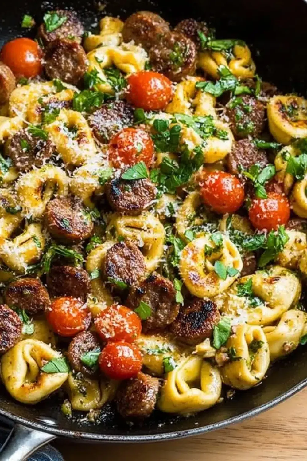 skillet tortellini with sausage and cherry tomatoe